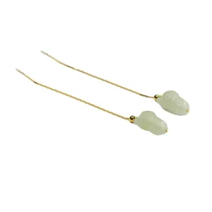 Sterling Silver Tiger Jade Thread Earrings from Planderful Collection