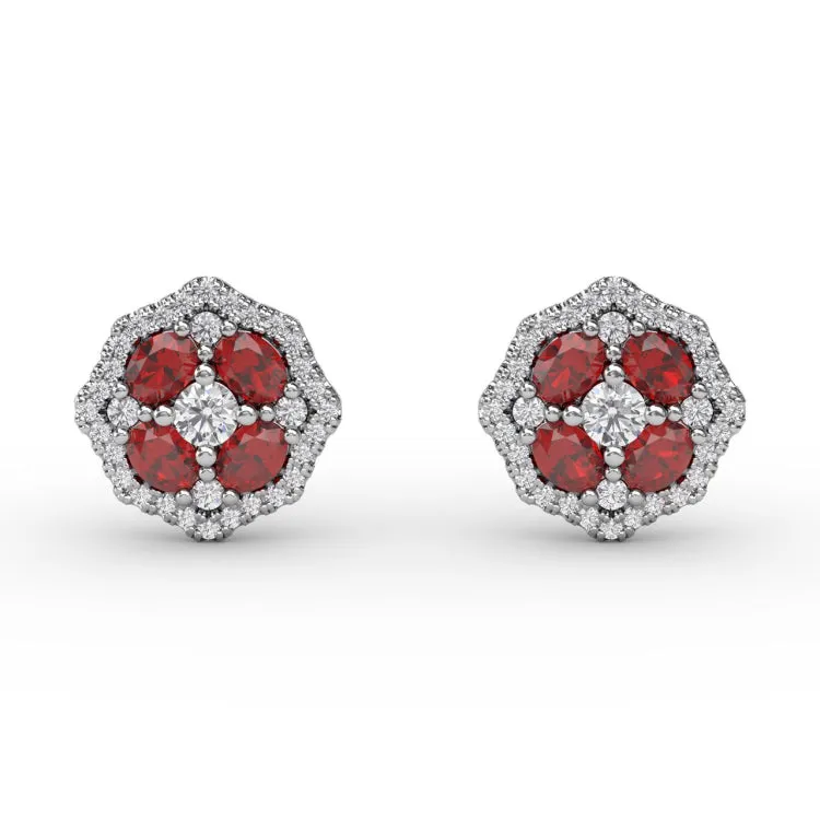 Striking Ruby and Diamond Stud Earrings