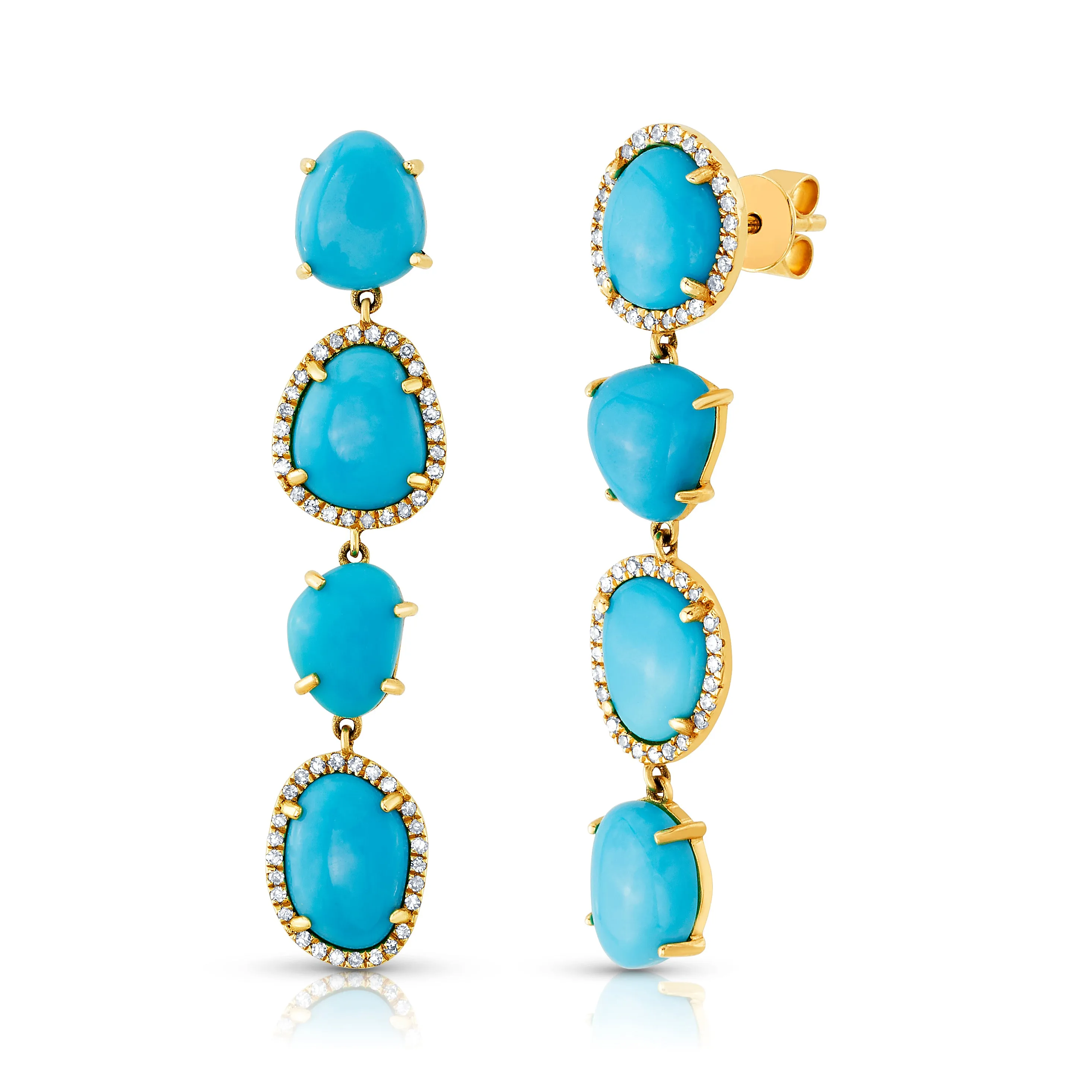 STRIKING TURQUOISE & DIAMOND DANGLE EARRINGS, 14kt Gold