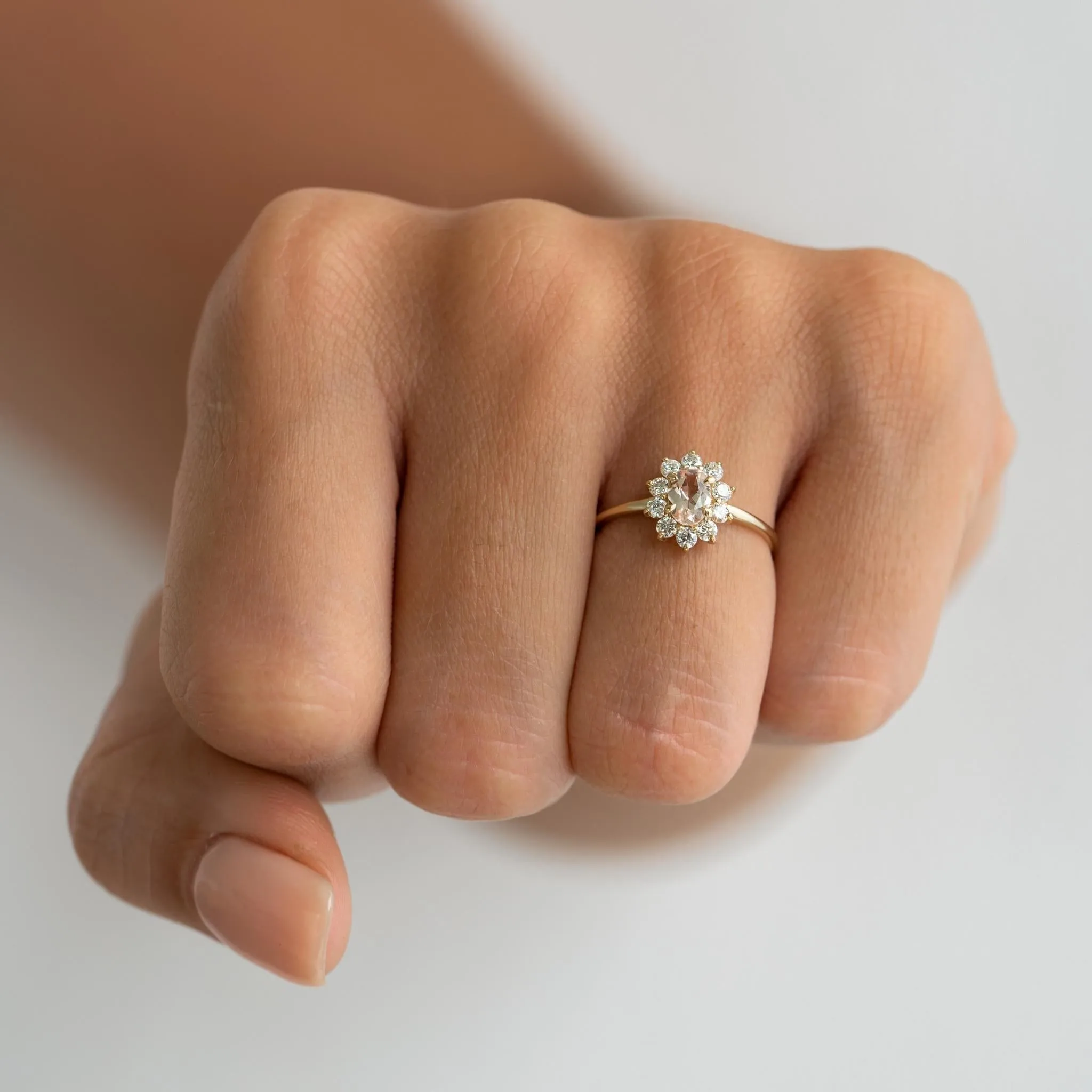 Sunburst Morganite Halo Ring - Evelina