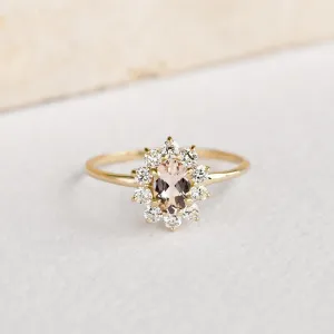 Sunburst Morganite Halo Ring - Evelina