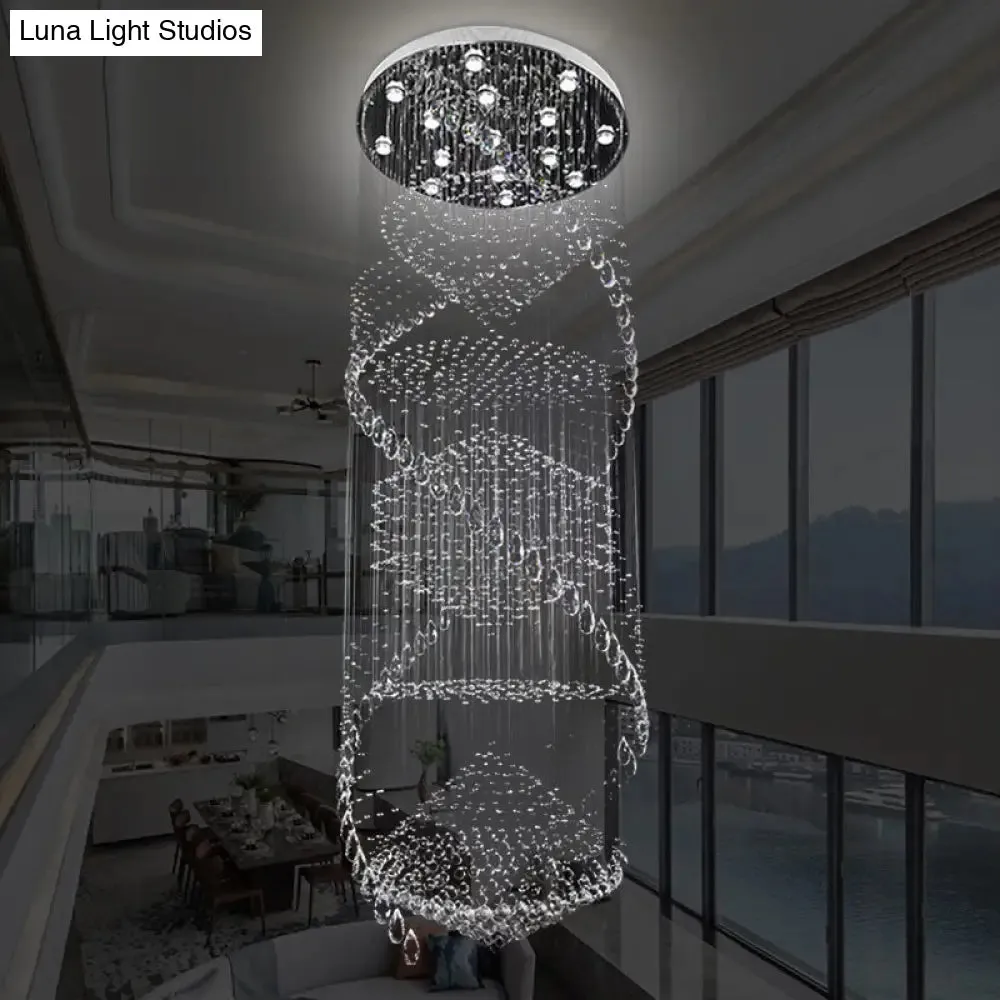 Swirling Crystal LED Ceiling Lamp with 10 Bulbs in Silver