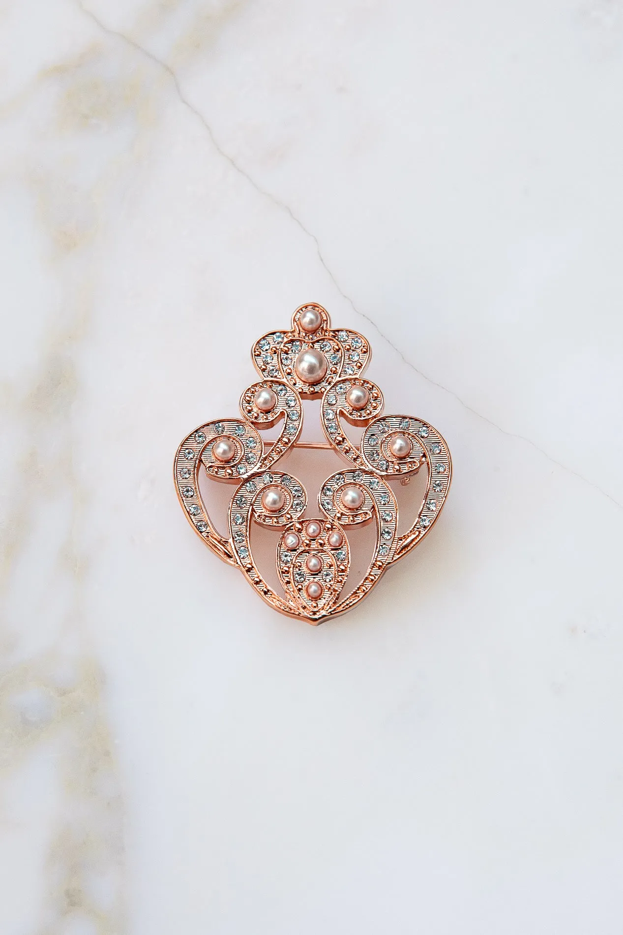 The Crown Brooch - Rose-Gold With Pearls