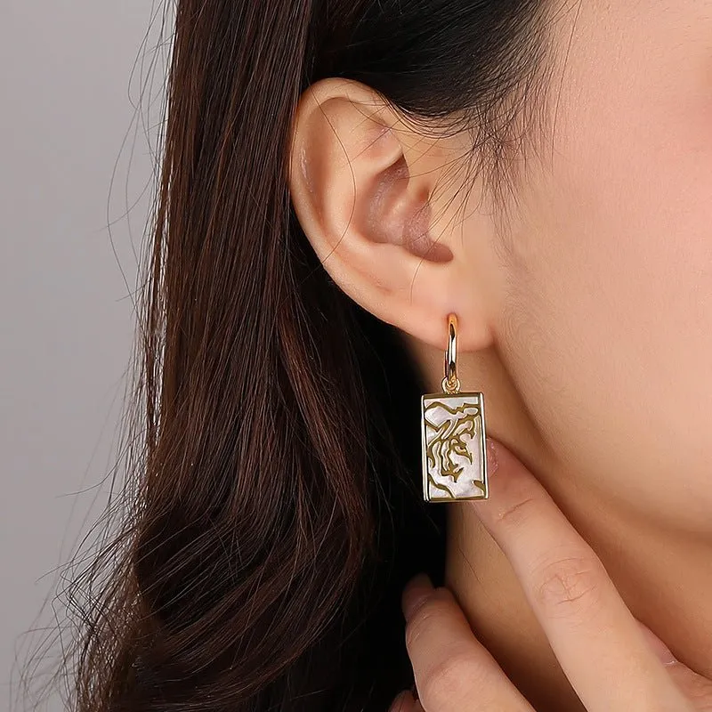 Tiger Charm Hoop Earrings - Gold, Agate & Shell