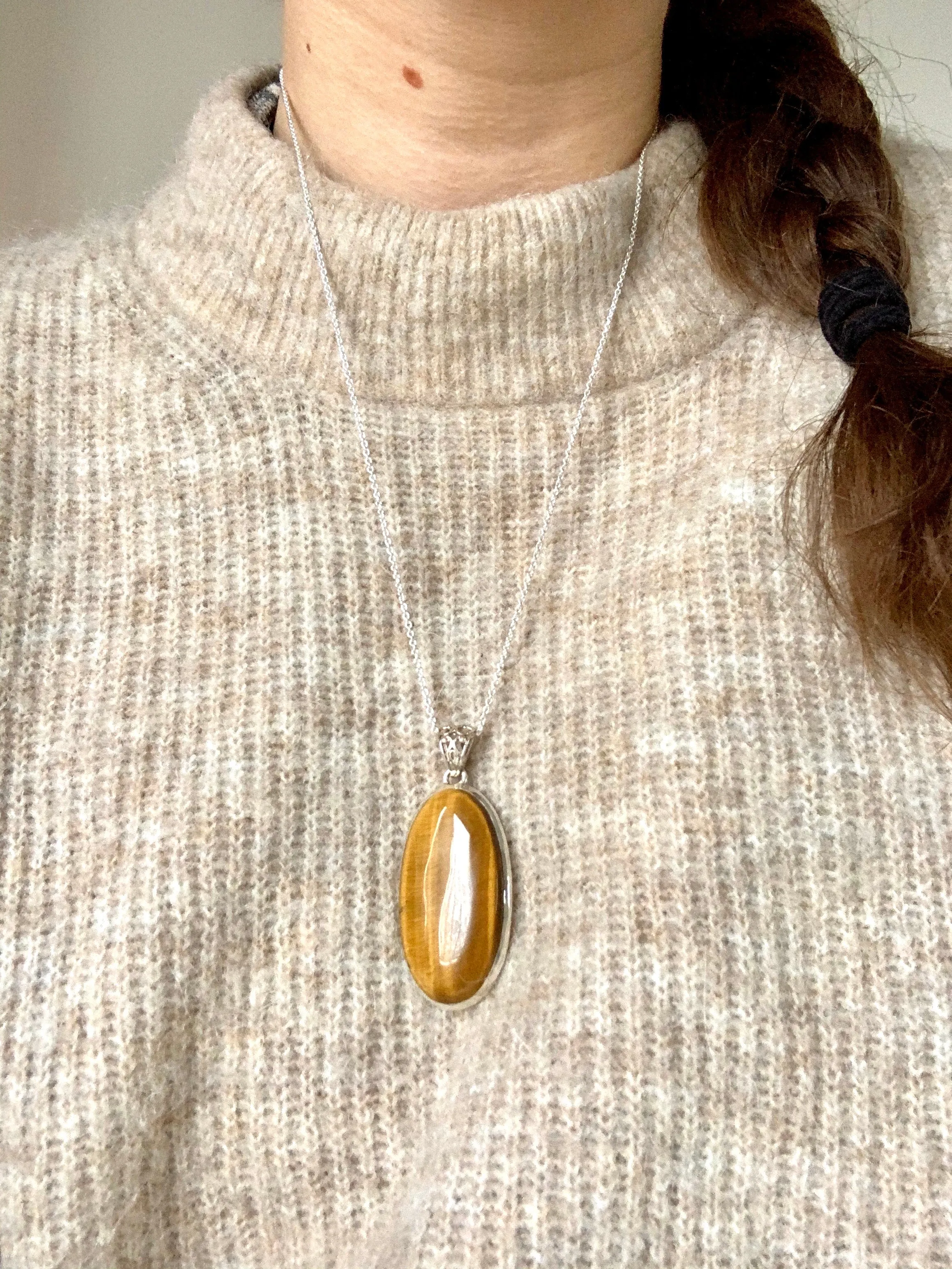 Tiger’s Eye Ariel Pendant - XLong Oval (Designed Bail)