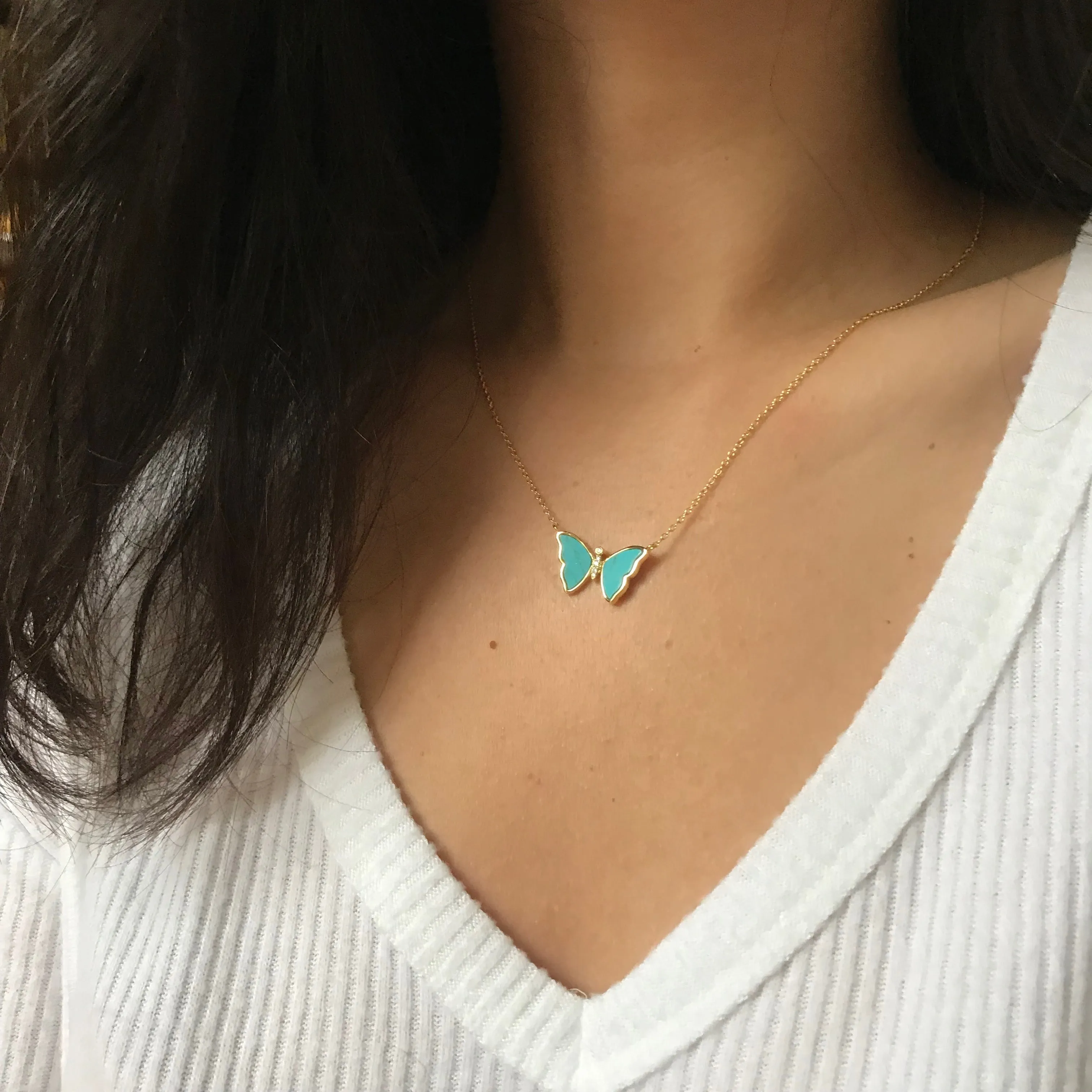 Turquoise Butterfly Necklace With Bezel