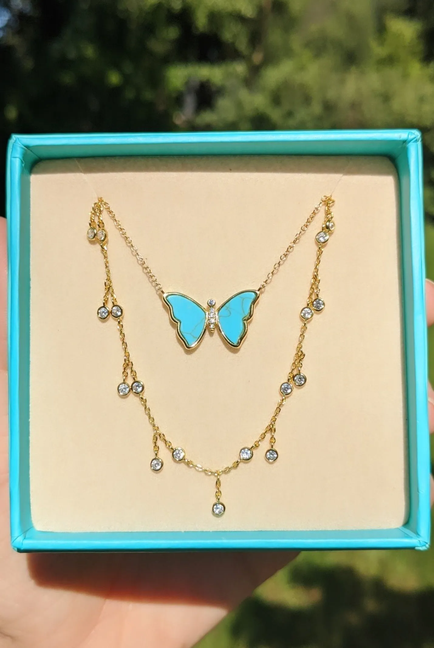 Turquoise Butterfly Necklace With Bezel