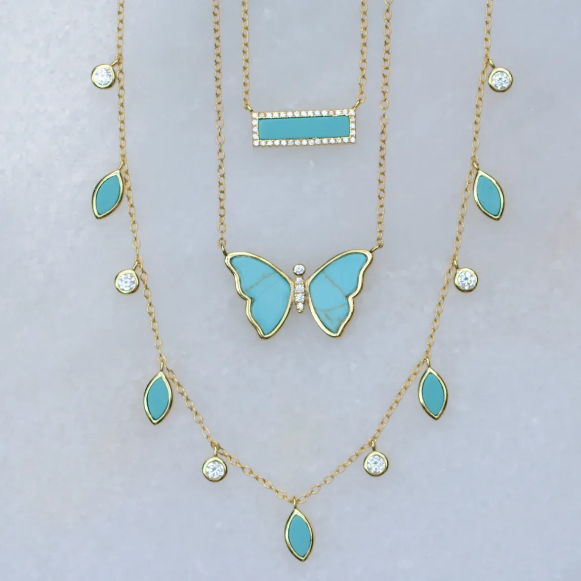 Turquoise Butterfly Necklace With Bezel