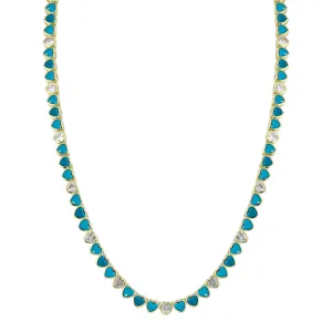 Turquoise CZ’s Bezel Heart Tennis Necklace