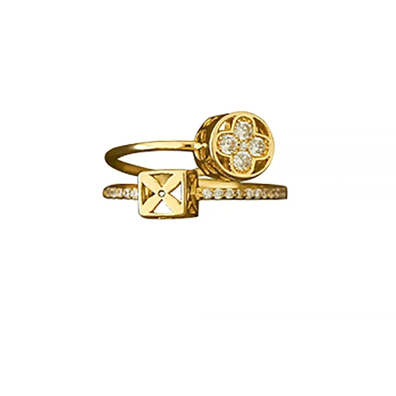 VAIGE Classic Double Layer Flower Open Ring in Gold Finish - Luxurious Copper Fashion Jewelry for Elegant Occasions