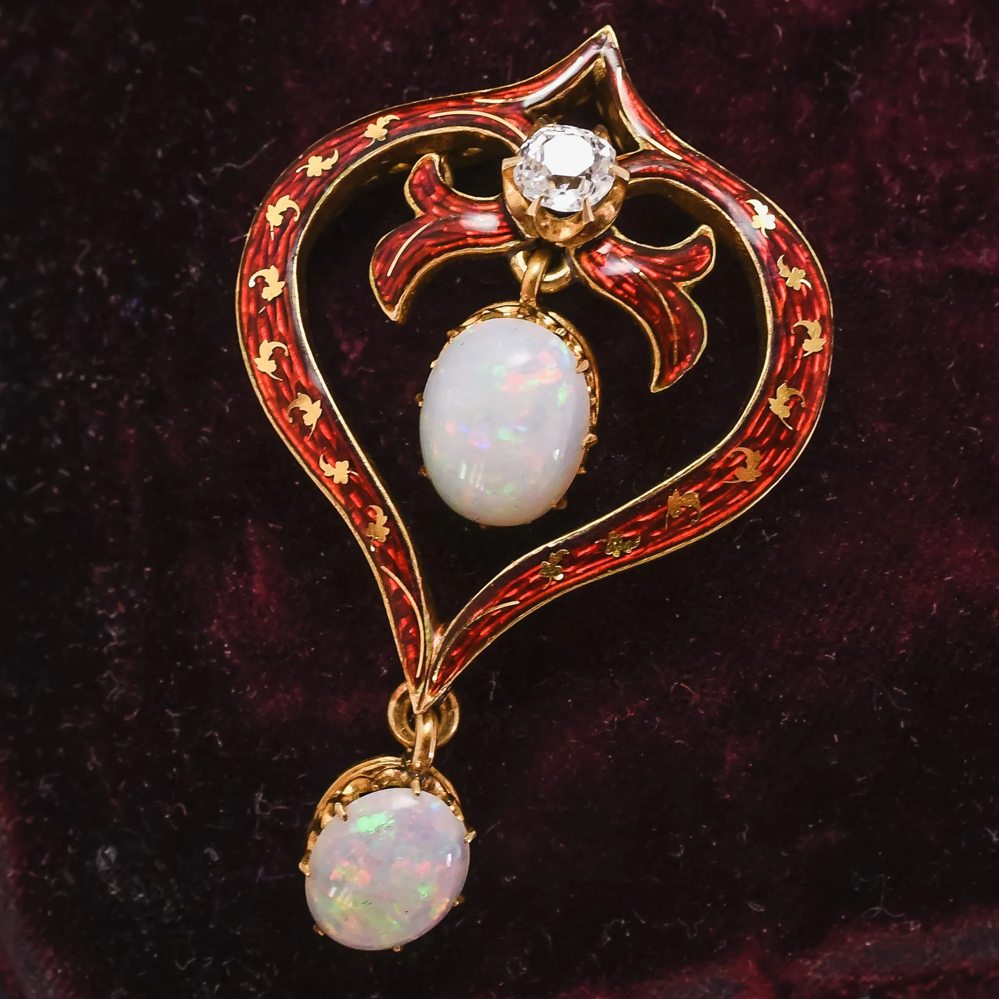 Victorian "Mrs. Newman" Opal & Diamond Heart Pendant