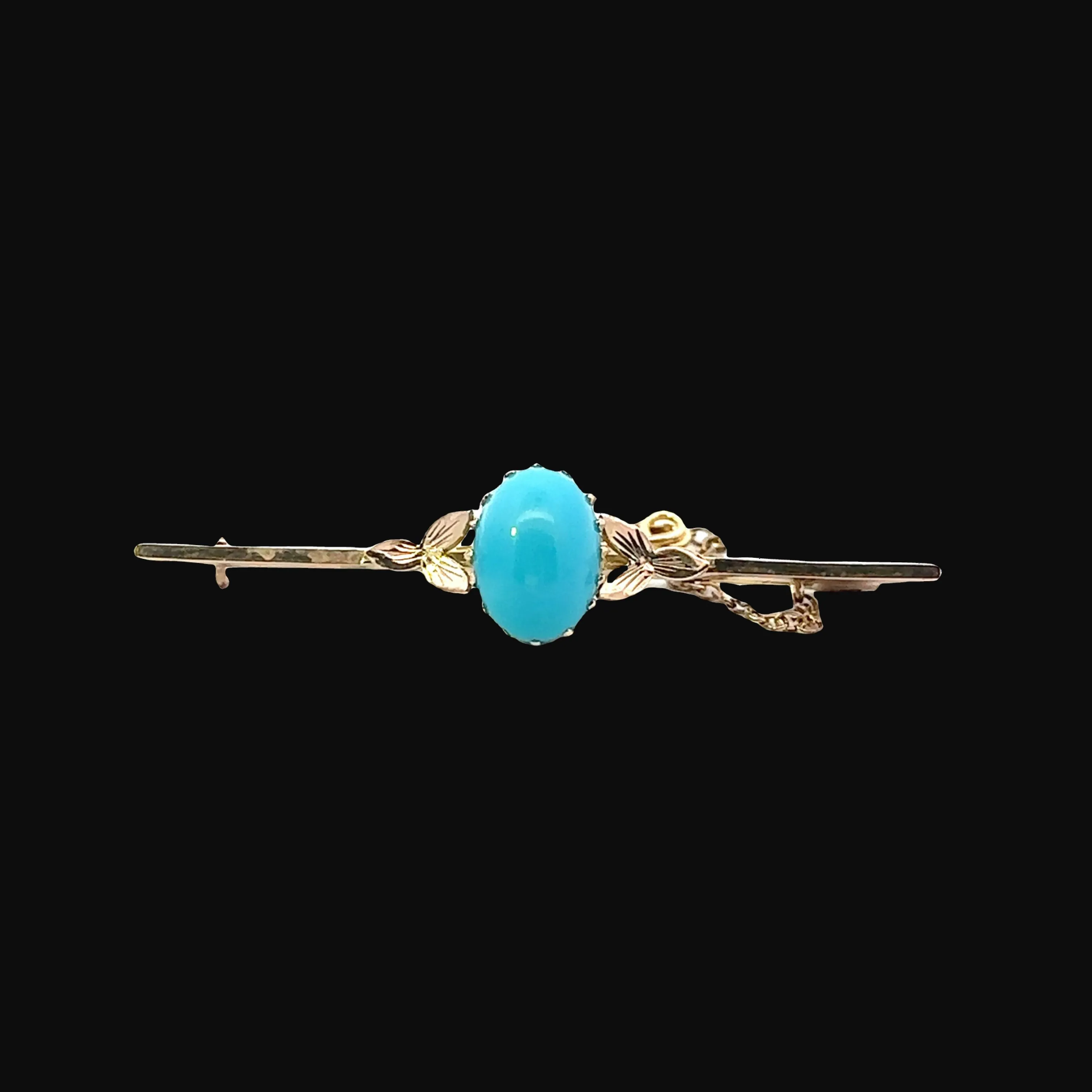 Vintage Excellence 9ct Yellow Gold single stone Turquoise Brooch