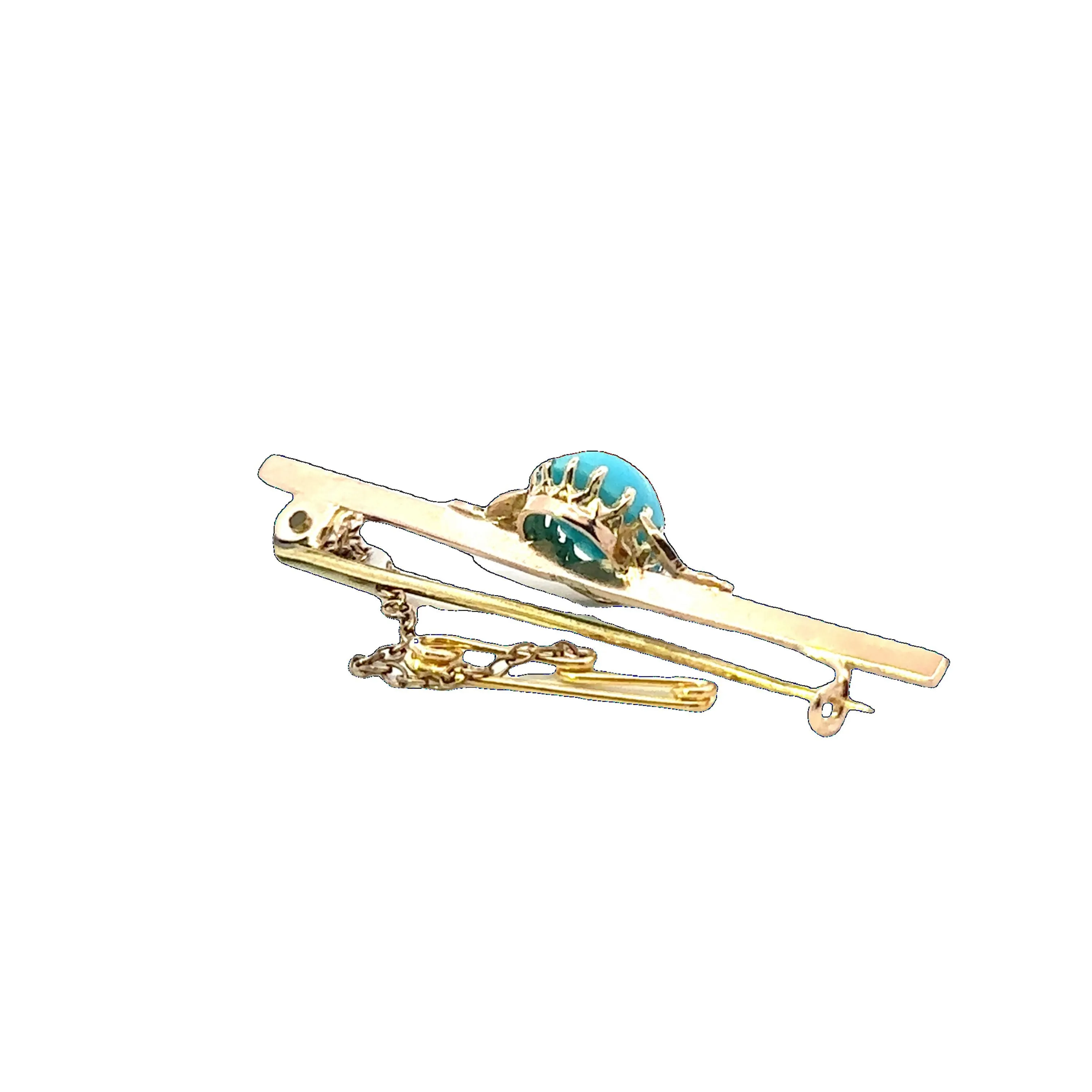 Vintage Excellence 9ct Yellow Gold single stone Turquoise Brooch