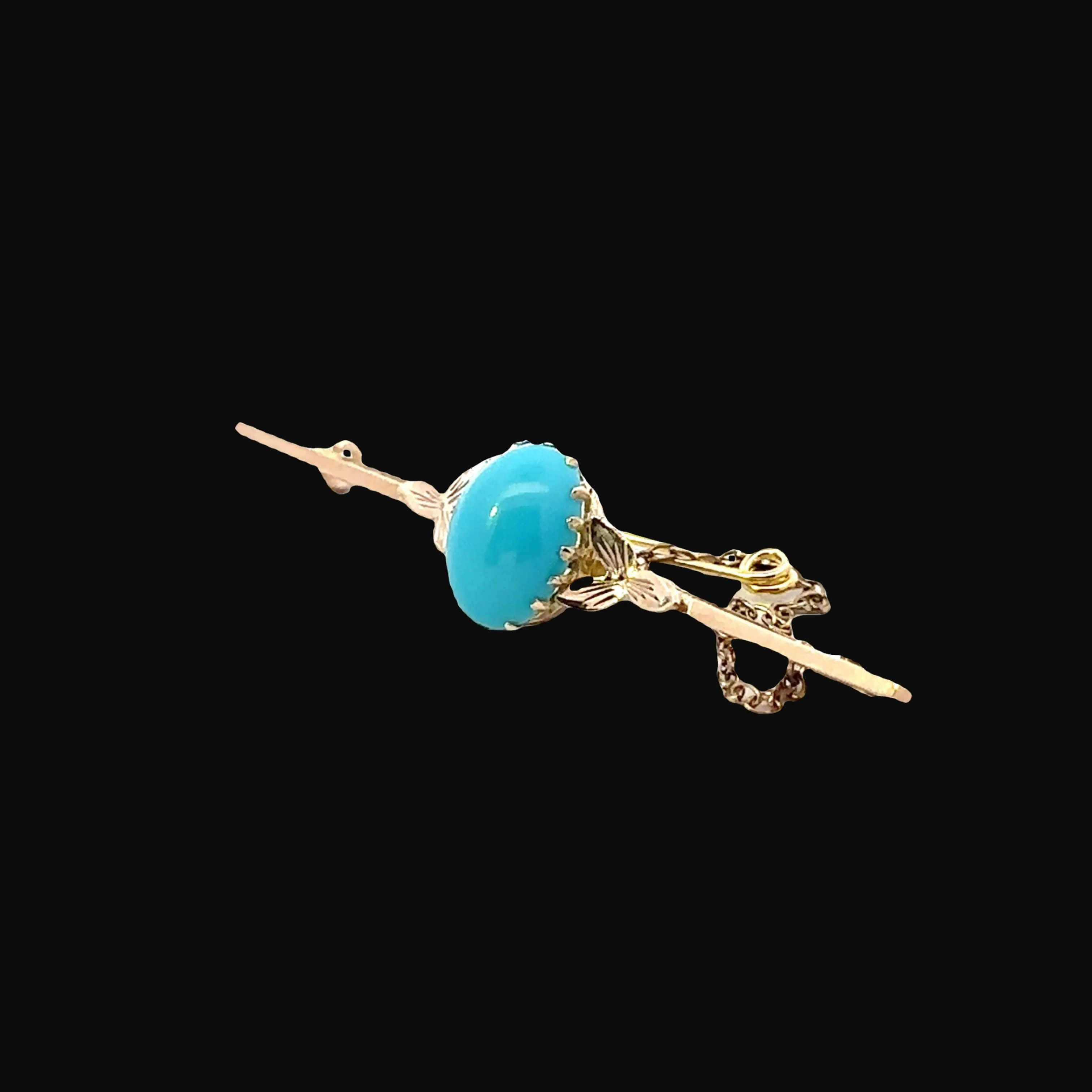 Vintage Excellence 9ct Yellow Gold single stone Turquoise Brooch