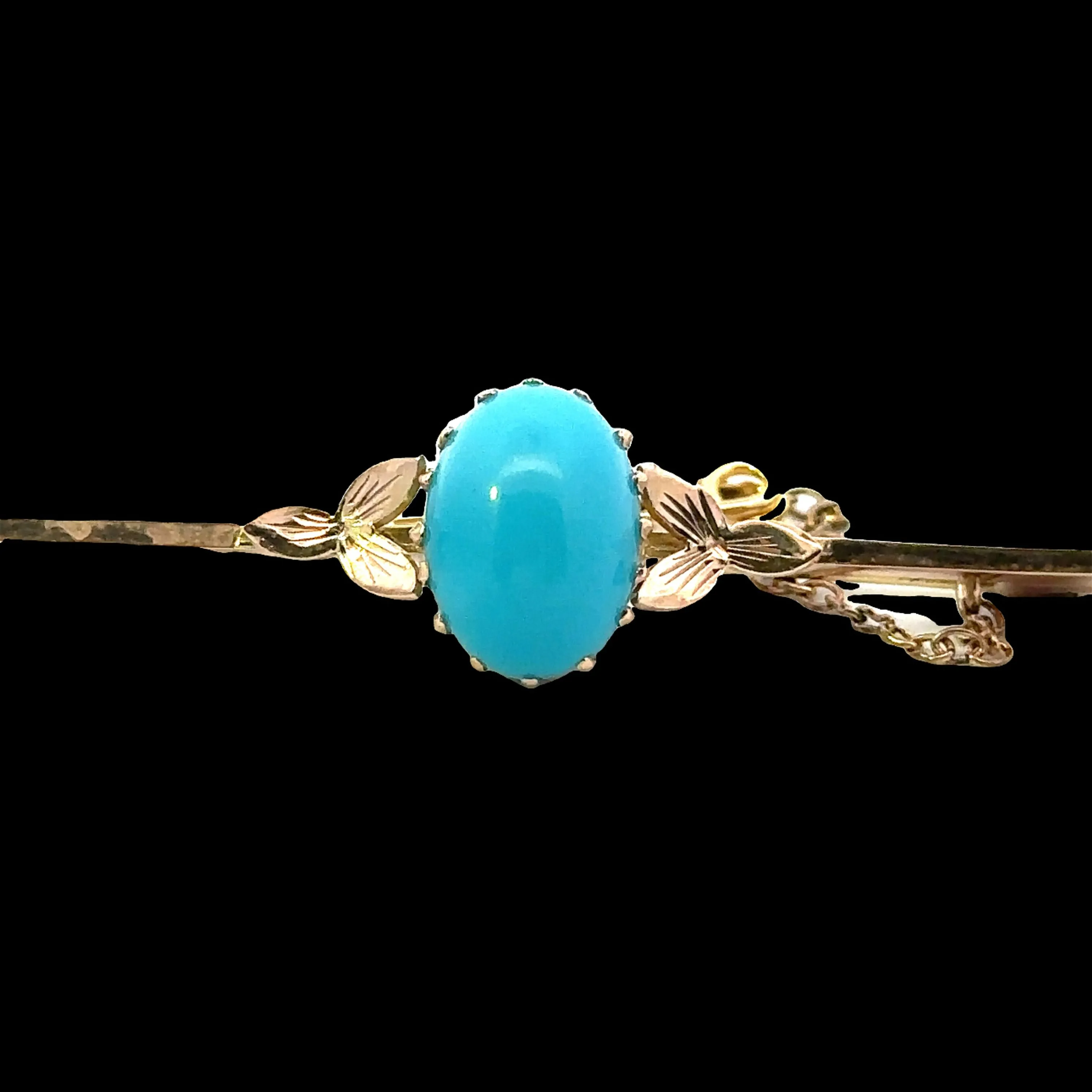 Vintage Excellence 9ct Yellow Gold single stone Turquoise Brooch