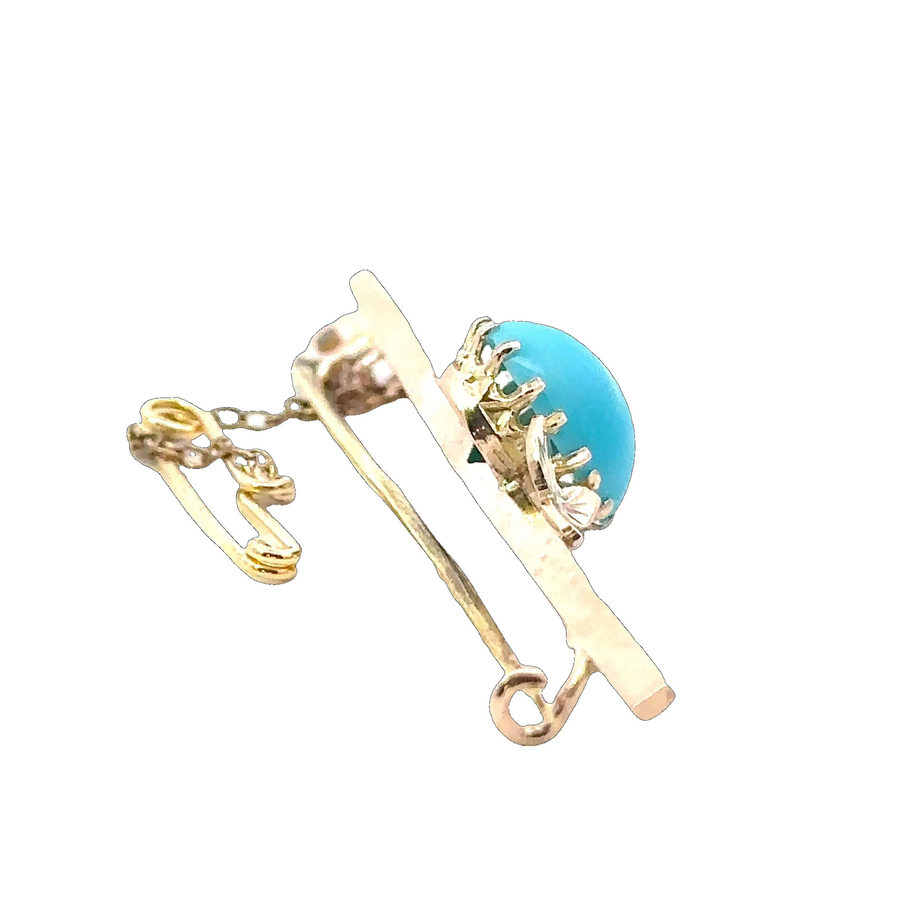 Vintage Excellence 9ct Yellow Gold single stone Turquoise Brooch