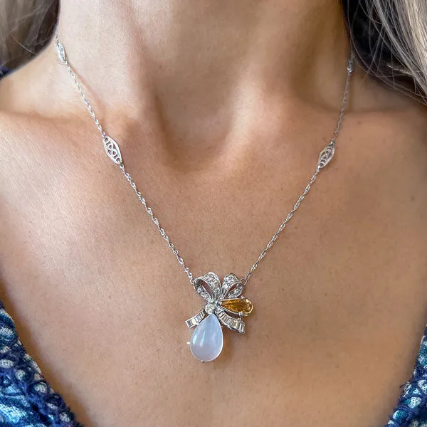 Vintage Moonstone, Topaz & Diamond Pendant