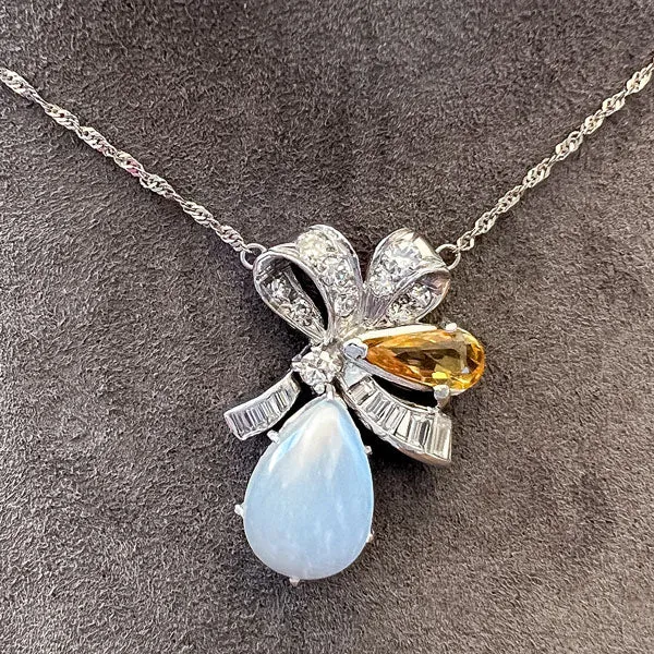 Vintage Moonstone, Topaz & Diamond Pendant