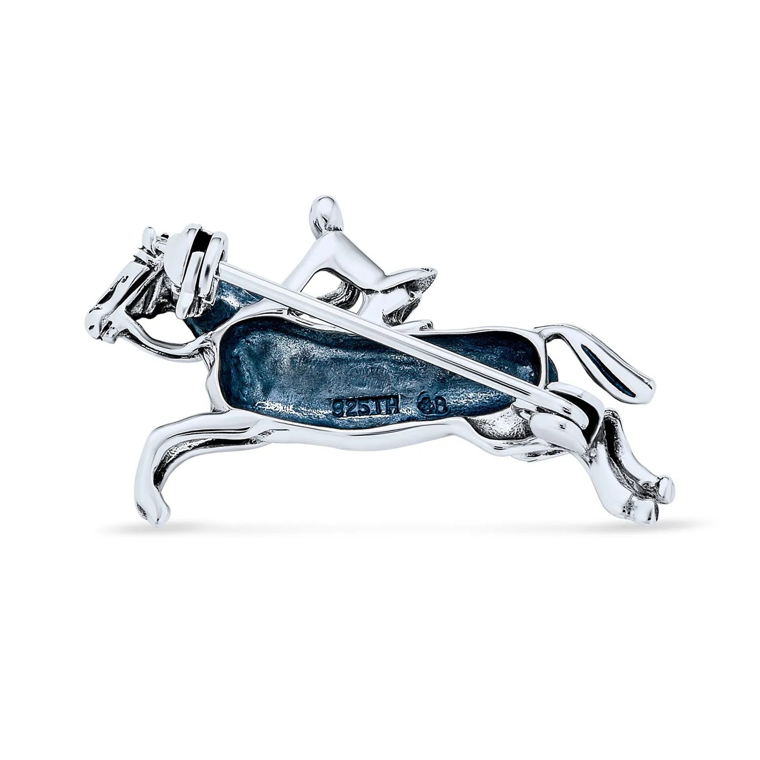 Western Cowgirl Equestrian Brooche Pin in Oxidized Sterling Silver