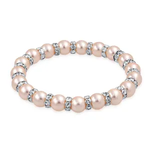 White Pink Black Simulated Pearl Stretch Bracelet with Crystal Rondelle Spacers