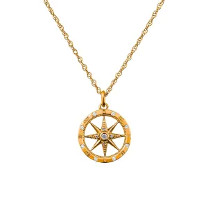 Windrose Style Round Diamond Compass Necklace