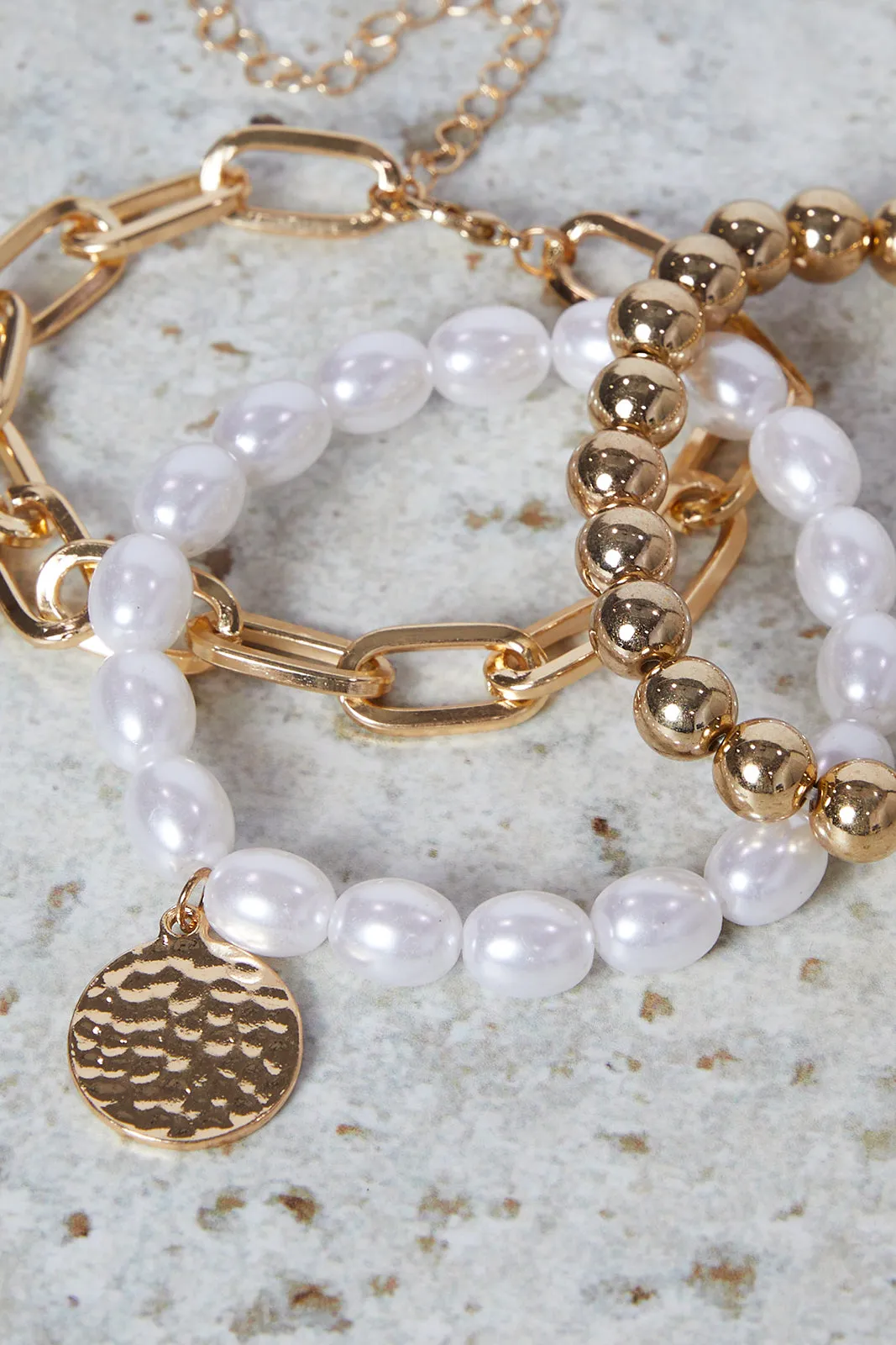 Women Gold Pearls Bracelet Set (Pack of 3)