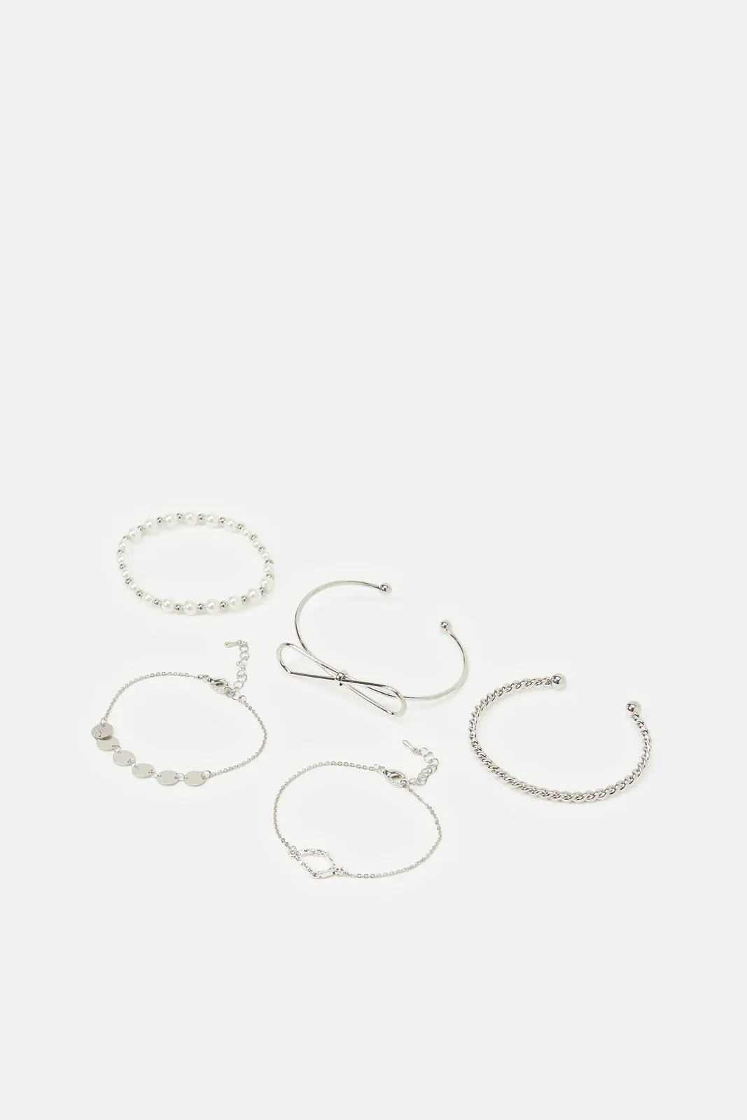 Women Silver Embellished Bracelet Set (5 Piece)