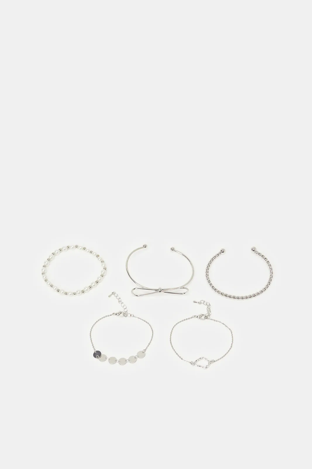 Women Silver Embellished Bracelet Set (5 Piece)