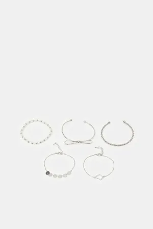 Women Silver Embellished Bracelet Set (5 Piece)