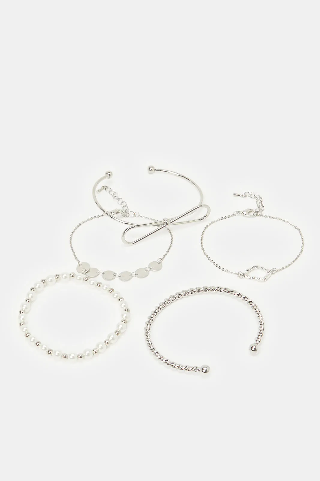 Women Silver Embellished Bracelet Set (5 Piece)