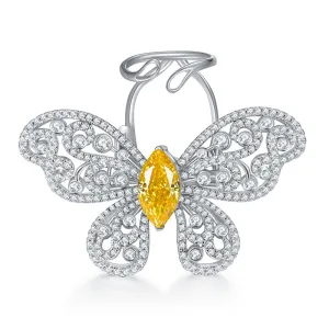 Yellow Zircon Marquise Ice Cut Active Butterfly Luxurious Silver Ring