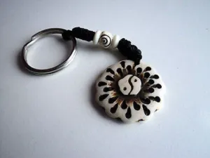 Ying Yang Round Bone Keychain